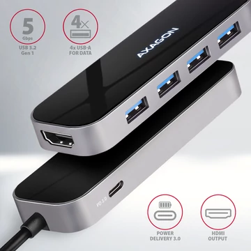 HUB AXAGON HMC-6H4A SuperSpeed USB-C COMBO 6in1 hub Fekete/szürke
