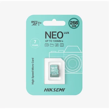 Hikvision HIKSEMI MicroSD kártya - NEO LUX 256GB microSDXC™, Class 10 and UHS-I, 3D NAND (r / w: 100 / 70MB, V30)