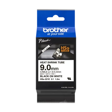 Brother szalag HSE-221E, Fehér alapon fekete, Zsugorcső, 9mm, 1,5m