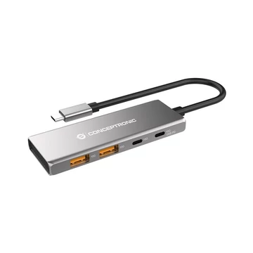 Conceptronic USB Hub - HUBBIES15G (4 Port, USB-C to 2x USB-C + 2x USB-A, szürke)