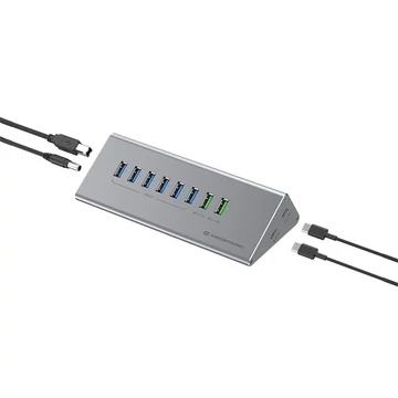 Conceptronic USB Hub - HUBBIES18G (10 port, USB-A / C to 2x USB-C + 8x USB-A, külső táp, szürke)