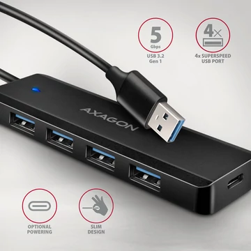 HUB USB 3.0 Axagon 4port USB 3.2 A, travel hub, fekete