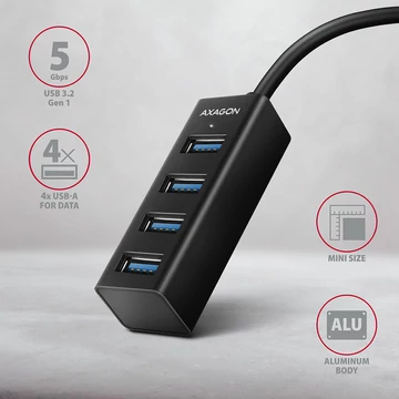 HUB AXAGON HUE-M1C USB3.2 Type-C Hub 4 portos fém fekete