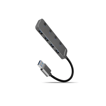 HUB AXAGON HUE-MSA 4x USB3.2 Gen 1 SWITCH, fém, micro USB táp bemebet, 20cm USB-A kábel