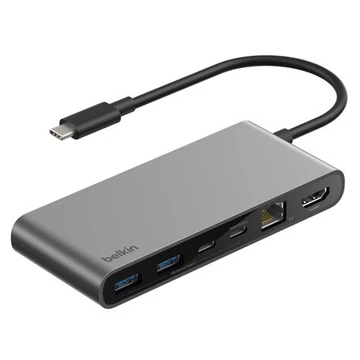 BELKIN CONNECT 8-IN-1 USB-C HUB DUAL USB-C PORTS - SILBER