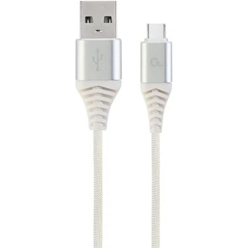 Gembird USB 2.0 A -> USB-C M / M adatkábel 1m ezüst-fehér szövet borítás