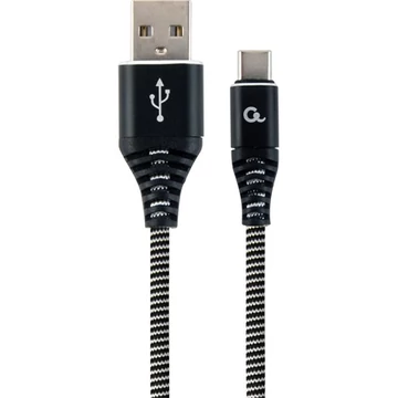 Gembird USB 2.0 A -> USB-C M / M adatkábel 2m fekete-fehér szövet borítás
