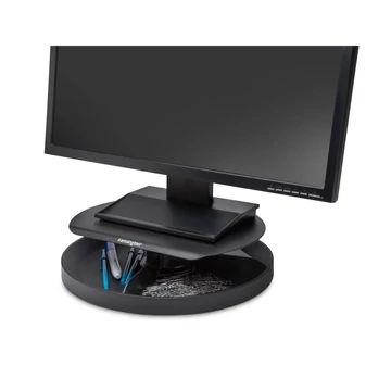 A Kensington SmartFitTM színkódolt rendszere lehetővé teszi az ideális monitormagasság beállítását a személyes kényelem érdekében, a szabadalmaztatott, többrekeszes, 360°-ban forgatható tároló pedig segít a kisebb irodaszerek rendszerezésében.