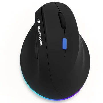 Bluestork Vezeték nélküli Egér - M-WL-ERGO-LUMI-TH (Ergonomic, Rechargeable, 2,4GHZ + Bluetooth, 4800 DPI, 6 gomb, fekete)
