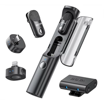 BOYA Mikrofon - Magic-02 (Vezeték nélküli, fekete, 2TX + 3RX, Lightning, USB-C, 3,5mm)