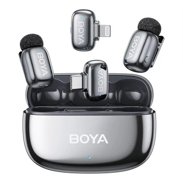 BOYA Mikrofon - mini 2-01-Space Gray ((Vezeték nélküli, AI zajszűrő, szürke, 2TX + 2RX, Lightning, USB-C)