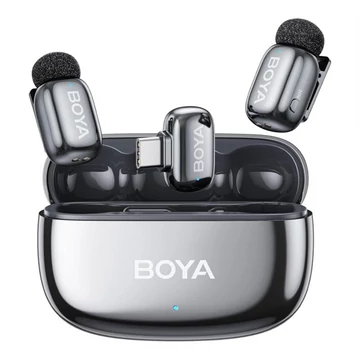 BOYA Mikrofon - mini 2-02-Space Gray (Vezeték nélküli, AI zajszűrő, szürke, 2TX + 1RX, USB-C)