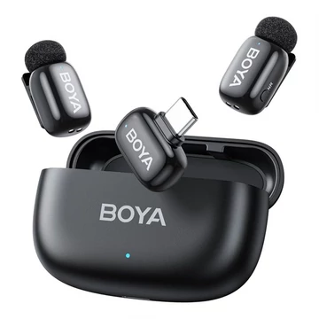 BOYA Mikrofon - mini 2-02 (Vezeték nélküli, AI zajszűrő, fekete, 2TX + 1RX, USB-C)