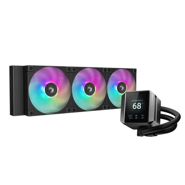 DeepCool CPU Water Cooler - MYSTIQUE 360 ARGB (max 21dB; max. 123,09 m3 / h; 3x12cm, LED kijelző, fekete)