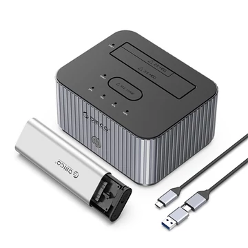 Orico M.2 SSD / HDD Dokkoló - IT28E-C-EU (M.2 NVMe + 2,5" / 3,5" HDD -> USB-A / C, Klón funkció, Max.: 10Gbps, szürke)