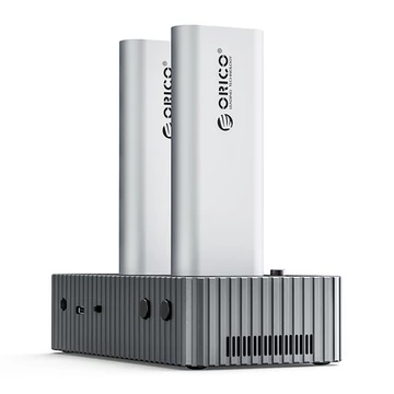 Orico M.2 SSD Dokkoló - IT28N-C-EU (2xM.2 NVMe -> USB-A / C, Max.: 8 TB, Klón funkció, Max.: 40Gbps, szürke)