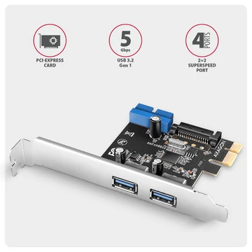 I/O bővítőkártya AXAGON PCEU-232RS PCIe vezérlő 2x ext. + 2x int. USB 5Gbps