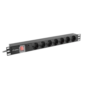Lanberg PDU-07F-0200-IEC-BK 19" 1U 7xSchuko aljzat C14 csatlakozóvéggel 2m fekete elosztósor kapcsolóval