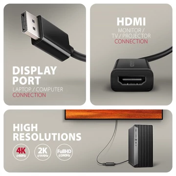 Kábel Axagon RVD-HI20N DP > HDMI adapter 4K/60Hz, 15cm