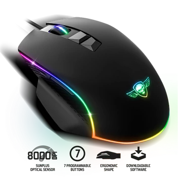 Spirit of Gamer Egér - PRO-M1 (Optikai, 8000DPI, 7 programozható gomb, harisnyázott kábel, fekete)