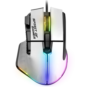 Spirit of Gamer Egér - PRO-M5 Arctic (Optikai, 12800DPI, 1000Hz, 8 gomb, harisnyázott kábel, fehér)