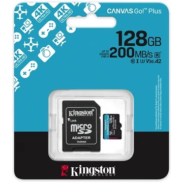 Kingston 128GB Canvas Go! Plus Gen4 Class10 UHS-I U3 V30 A2 microSDXC memóriakártya