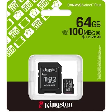 Kingston 64GB Canvas Select Plus UHS-1 U1 V10 A1 microSDXC memóriakártya