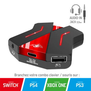 Spirit of Gamer Egér / Billentyűzet adapter konzolokhoz - SOG-CONV2 (Audio, 3x USB-A, 2x USB-C, Nintendo / PS4 / PS3 / Xbox One)