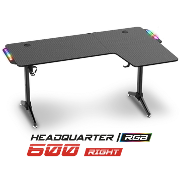 Spirit of Gamer Gamer Asztal - Headquarter 600 R (MDF lap, fém lábak, fekete, RGB LED háttérvilágítás, 140 x 60 x 75cm)