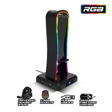 Spirit of Gamer Fejhallgató állvány - SENTINEL (4xUSB2.0, kábelvezetés, csúszásmentes talp, 11 RGB preset)