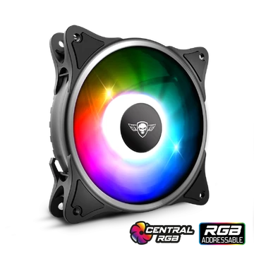Spirit of Gamer Cooler 12cm - CENTRAL RGB V120IN (25,3dB; max. 39,6 m3 / h; 3pin csatlakozó(Molex); ház hűtésre, RGB LED)
