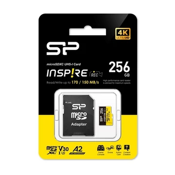 Silicon Power MicroSD kártya - 256GB microSDXC UHS-I U3, 3D TLC NAND (170 / 150 MB / s A2 / V30) DDR200 transfer rate