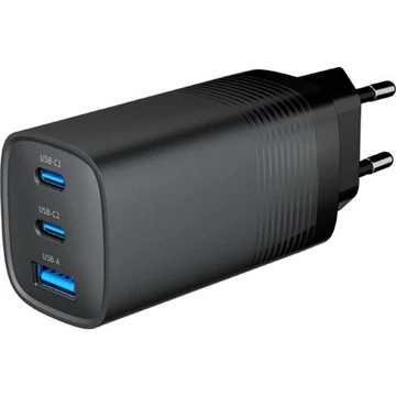 Gembird 3-port GaN 67W univerzális hálózati töltő adapter fekete QC 3.0, PD
