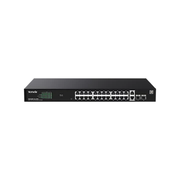 Tenda Switch Menedzselhető PoE - TEG2228P-24-410W (24x1Gbps + 2x1Gbps Uplink + 2xSFP;  24af / at PoE+ port; 410W; rack)