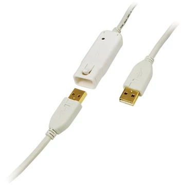 LogiLink USB 2.0 A -> M / F adatkábel hosszabbító 12m fehér max. 60m-i fűzhető (repeater)