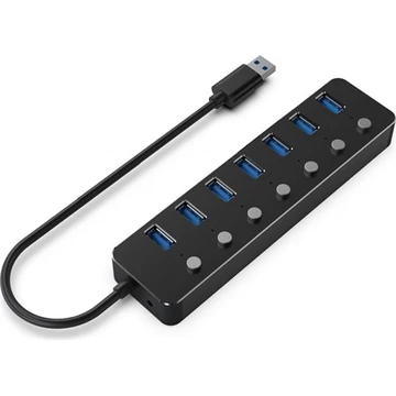 Gembird portonként kapcsolható 7-portos USB-A 3.1 Gen1 hub fekete