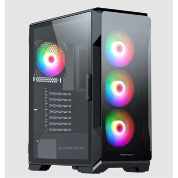 KEEP OUT Számítógépház - XC-901 PRO (fekete, ablakos, 4x12cm ARGB venti, microATX,  1xUSB3.0, 1xType-C)