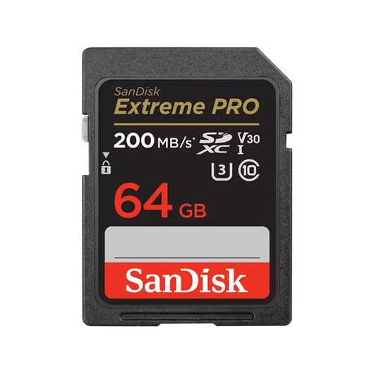 SANDISK 121595, SDXC EXTREME PRO KÁRTYA 64GB, 200 / 90 MB / s , UHS-I, Class 10, U3, V30