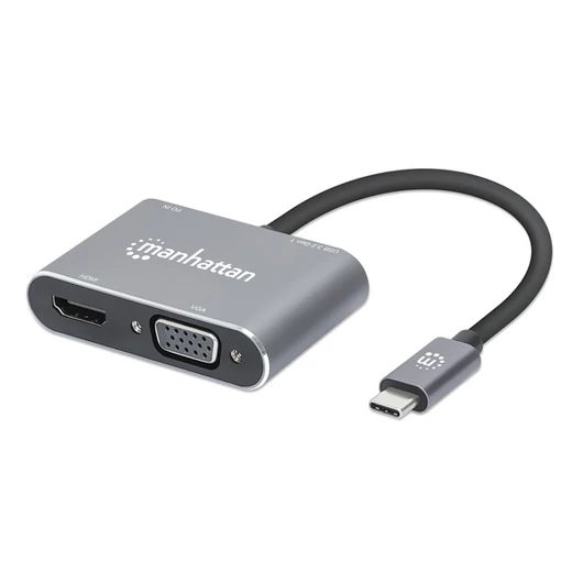 Manhattan Kábel átalakító - USB-C to HDMI & VGA 4-in-1 (HDMI, VGA USB-A, USB-C PD (87 W))