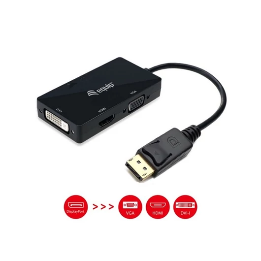 Equip Átalakító - 133441 (DisplayPort to VGA / HDMI / DVI, fekete)