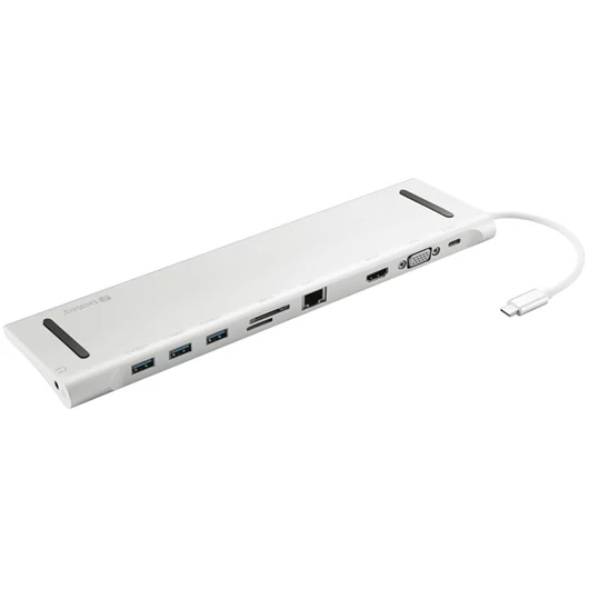 Sandberg Notebook Dokkoló - USB-C 10-in-1 Docking Station (USB-C, HDMI / VGA, 3x USB3.0, 1x RJ-45, Audio, kártyaolvasó)