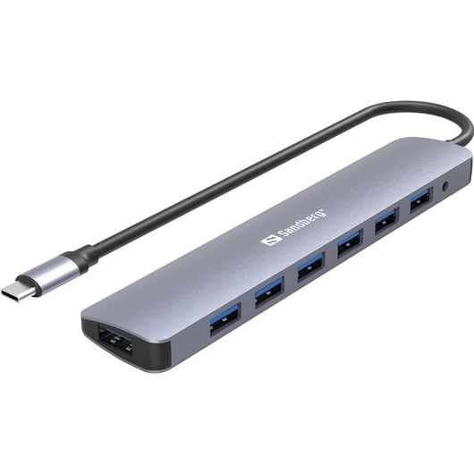 Sandberg USB Hub - USB-C to 7 x USB 3.0 Hub (Bemenet: USB-C, Kimenet: 7x USB-A 3.0, 18cm, ezüst)