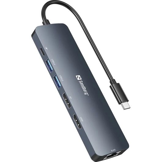 Sandberg Notebook Dokkoló - USB-C 8K Display Dock (Bemenet: USB-C; Kimenet: HDMI + DP + 2xUSB-A3.0 + USB-C + RJ45; 8K / 30Hz)