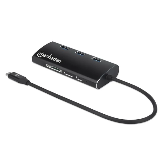 Manhattan USB HUB- USB-C Male to HDMI, 3db USB-A Ports, USB-C, Gigabit RJ45 Port és SD / MicroSD