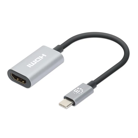 Manhattan Kábel átalakító - 4K@60Hz USB-C to HDMI Adapter, Active, Aluminum, Szürke