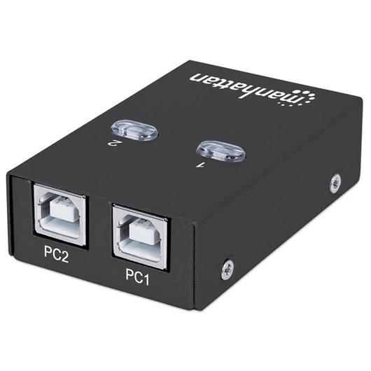 Manhattan USB HUB - USB 2.0 automatikus megosztó kapcsoló, 1x2 port, kettős vezérlés, automatikus érzékelős