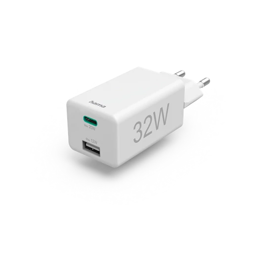 Hama Hálózati töltő - 201691 (1xUSB-A, 1xUSB-C, PD / QC, 32W, fehér)