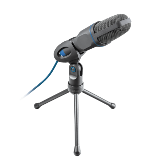 Trust Mikrofon - Mico (Studió design; 3,5mm jack + USB adapter; 180cm kábel; állvány; fekete-kék)