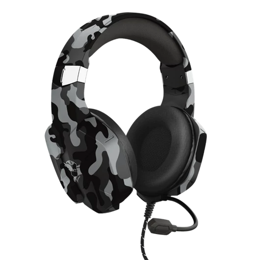 Trust Fejhallgató - GXT 323C Carus Black Camo (mikrofon; hangerőszabályzó; 3.5mm jack; nagy-párnás; fekete)