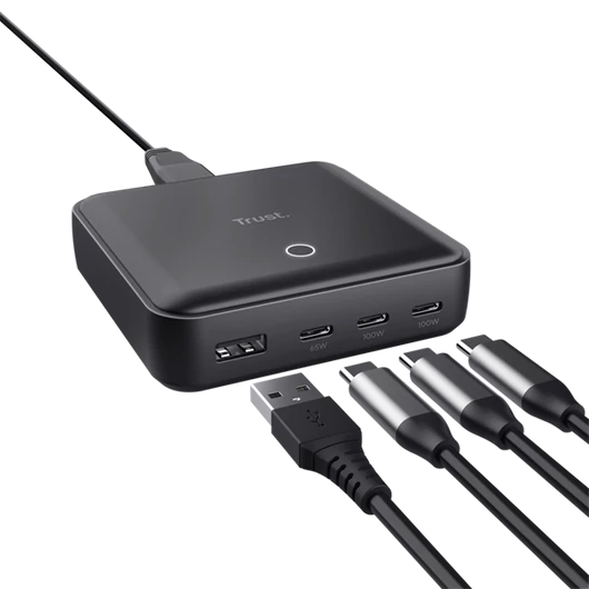 Trust Telefon töltő - Maxo (4 port; 100W;  USB + 3x USB-C; fekete)